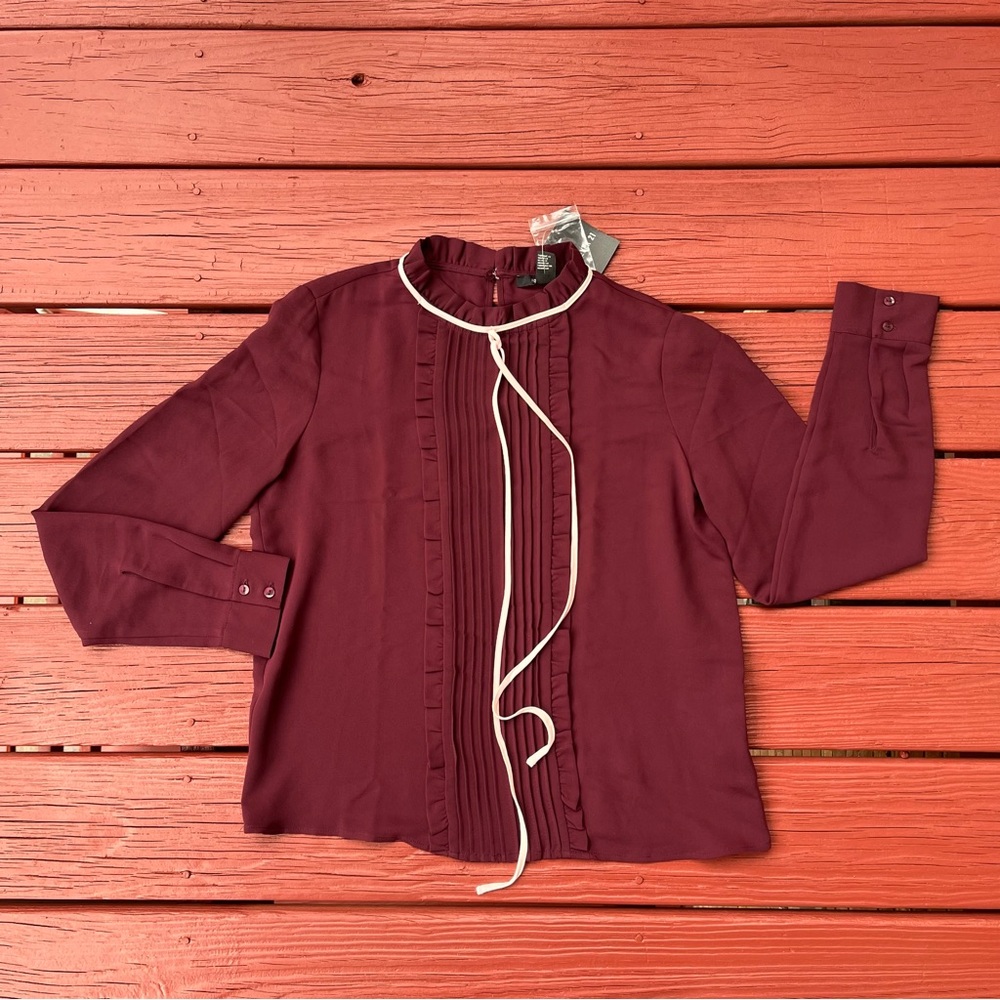 Burgundy Blouse with Ruffle Detail